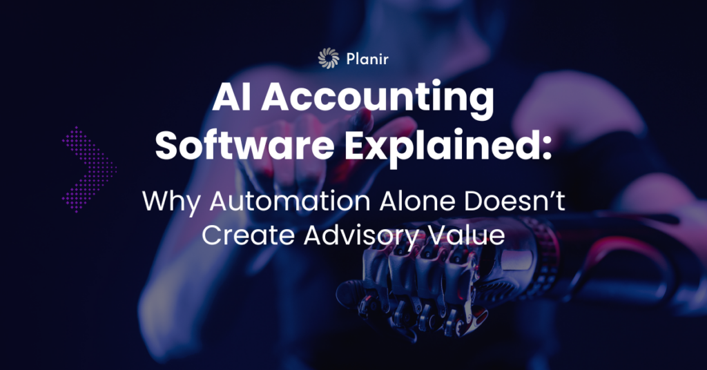 Featured image for an article explaining AI accounting software and why automation alone does not create advisory value.
