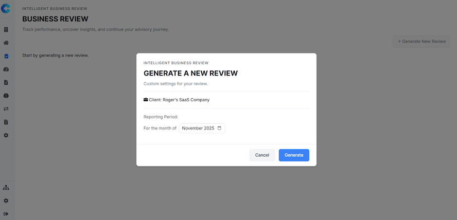 ai accounting software Claryx.ai’s Platform: Generate a Business Review in seconds. 

